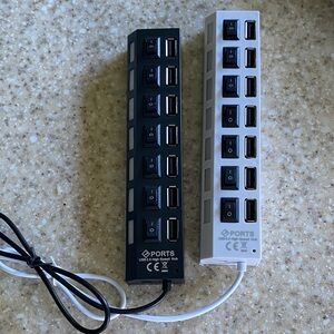 Bundle of 2 - 7-Port USB 2.0 High Speed Hub - Black / White.
